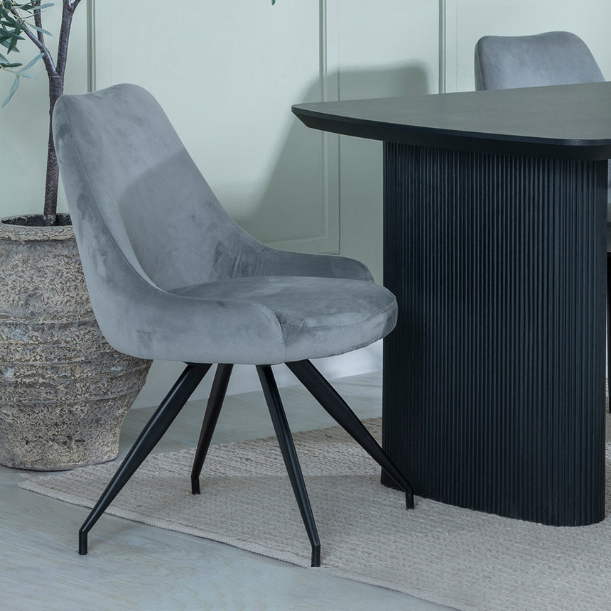 Charlton Fluted Black Dining Set - Diana Velvet Fabric Swivel Dining Chair