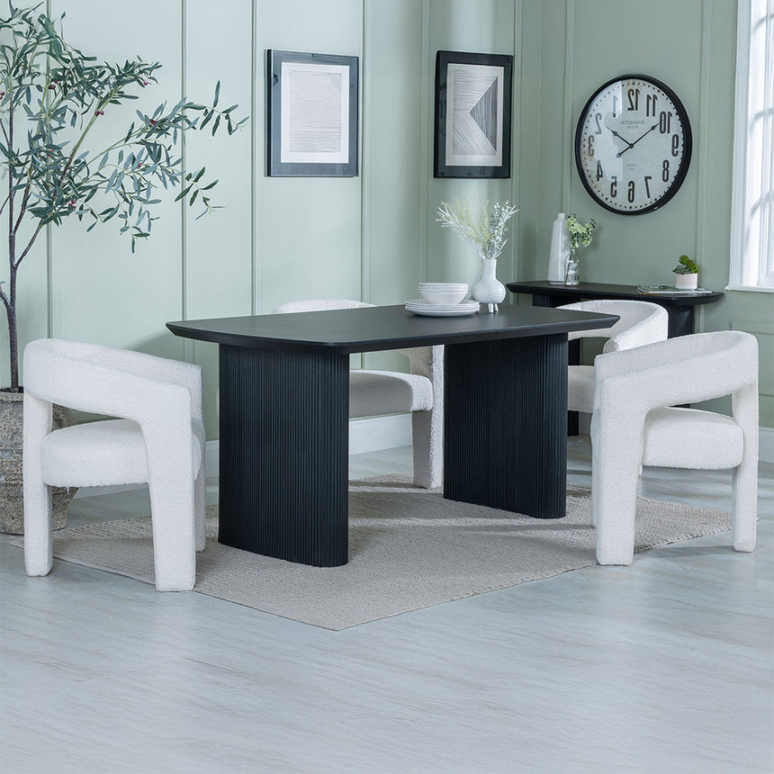 Charlton Fluted Black Dining Set - Killen Boucle Fabric Dining Chair