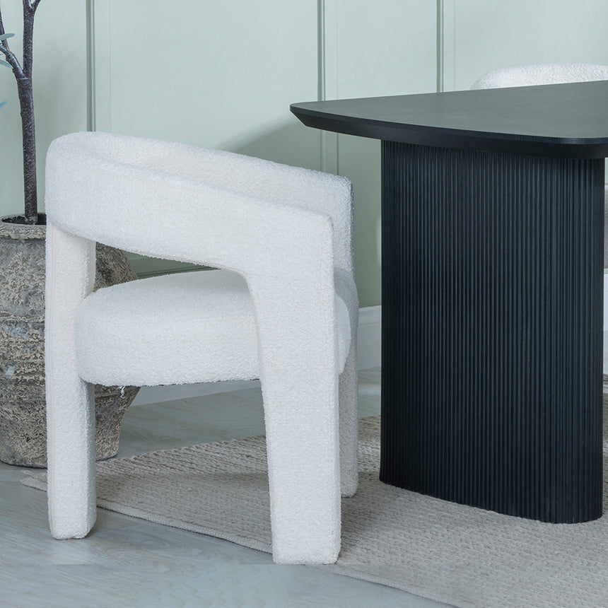 Charlton Fluted Black Dining Set - Killen Boucle Fabric Dining Chair