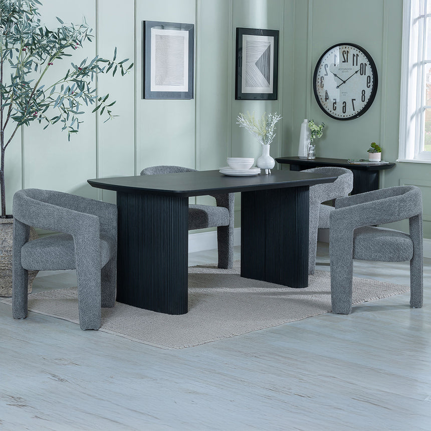 Charlton Fluted Black Dining Set - Killen Boucle Fabric Dining Chair