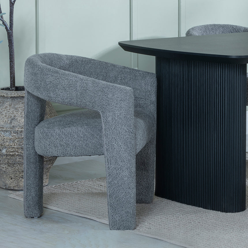 Charlton Fluted Black Dining Set - Killen Boucle Fabric Dining Chair