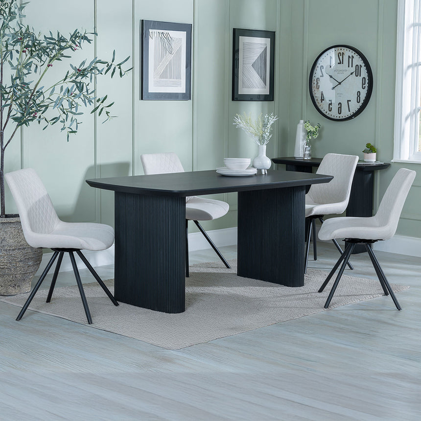 Charlton Fluted Black Dining Set - Messina Fabric Swivel Dining Chair