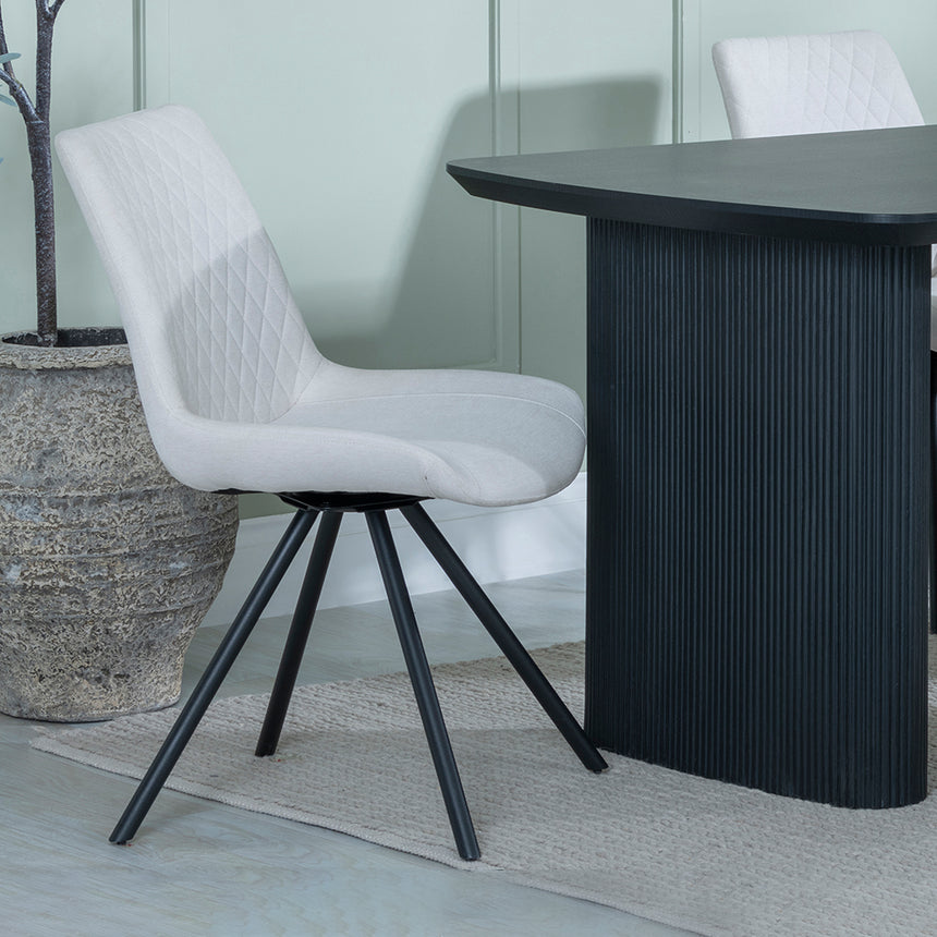 Charlton Fluted Black Dining Set - Messina Fabric Swivel Dining Chair