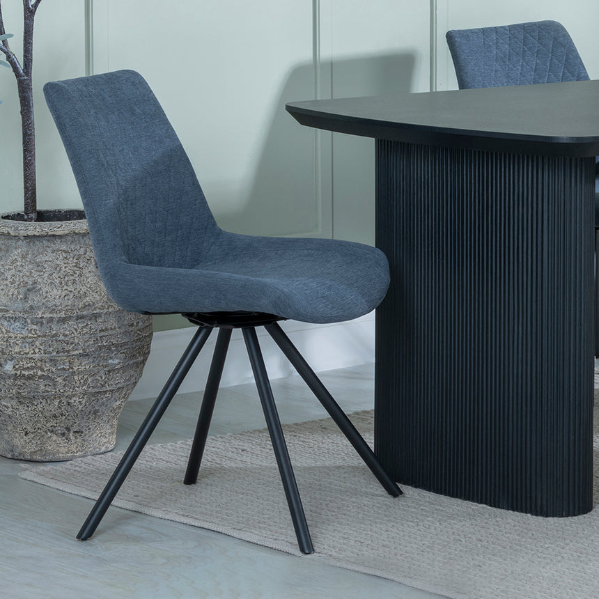 Charlton Fluted Black Dining Set - Messina Fabric Swivel Dining Chair