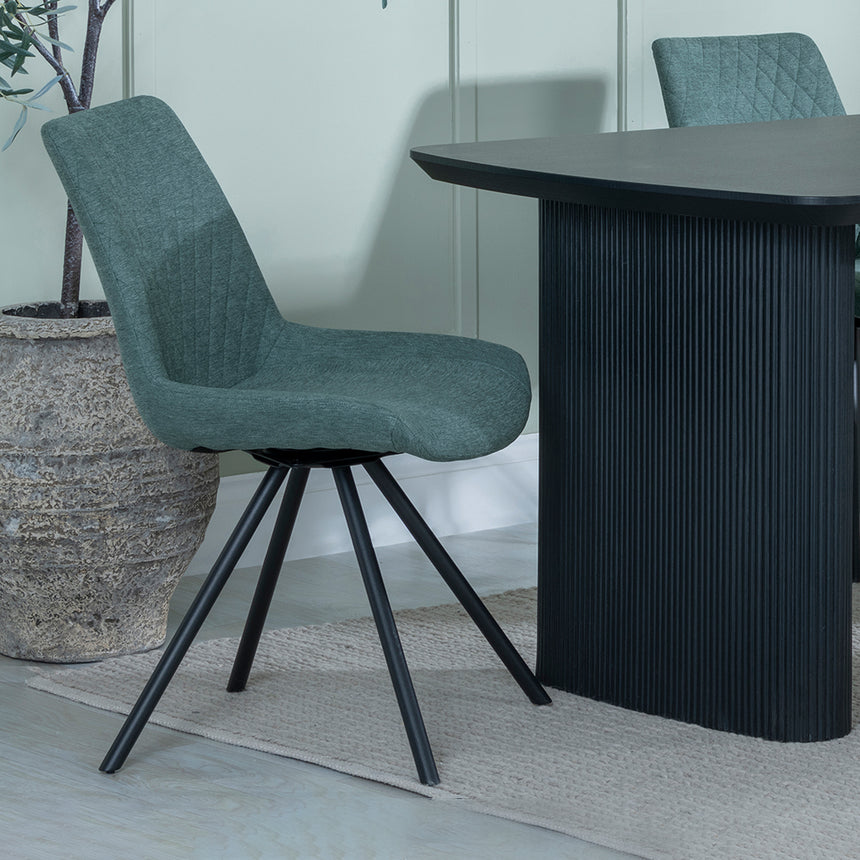Charlton Fluted Black Dining Set - Messina Fabric Swivel Dining Chair