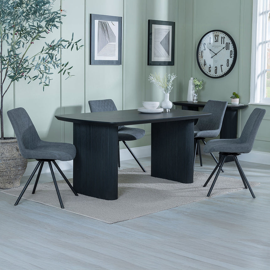 Charlton Fluted Black Dining Set - Messina Fabric Swivel Dining Chair