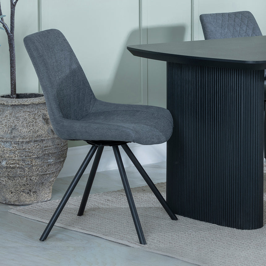 Charlton Fluted Black Dining Set - Messina Fabric Swivel Dining Chair