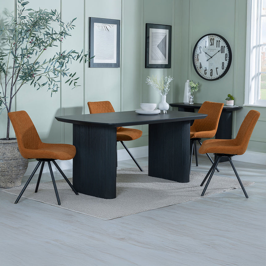Charlton Fluted Black Dining Set - Messina Fabric Swivel Dining Chair