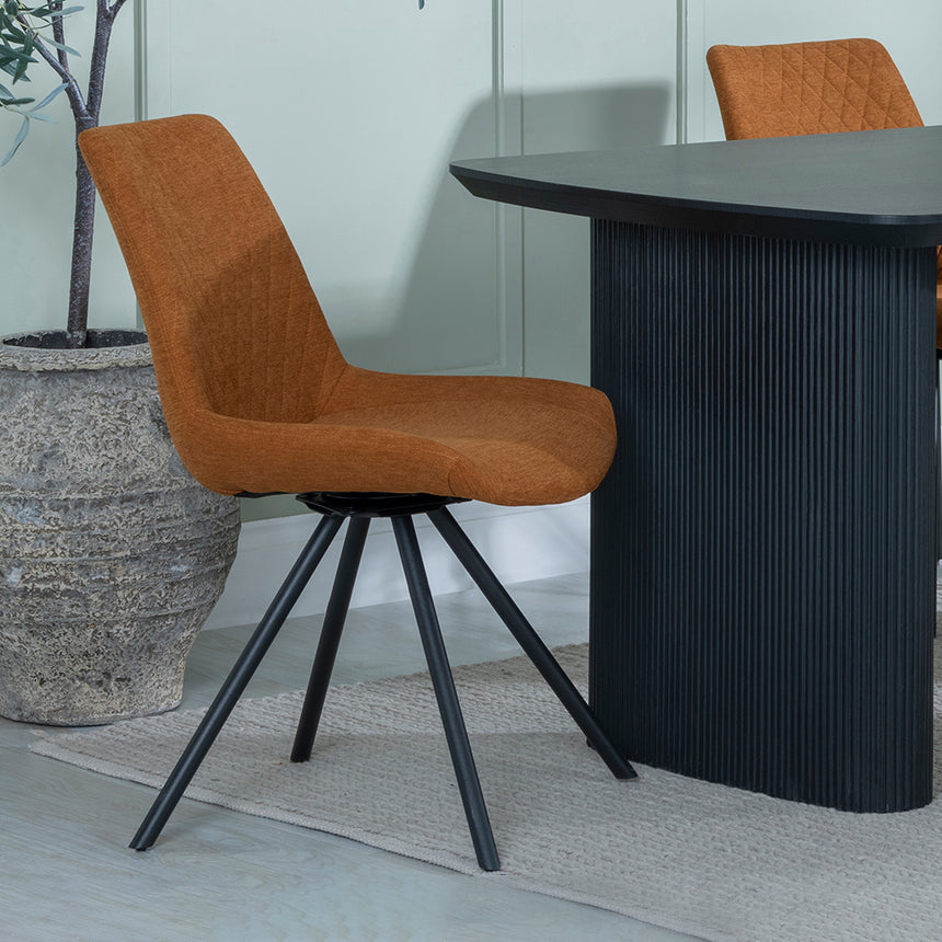 Charlton Fluted Black Dining Set - Messina Fabric Swivel Dining Chair