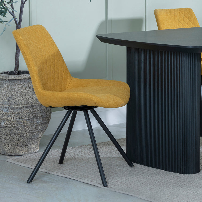 Charlton Fluted Black Dining Set - Messina Fabric Swivel Dining Chair
