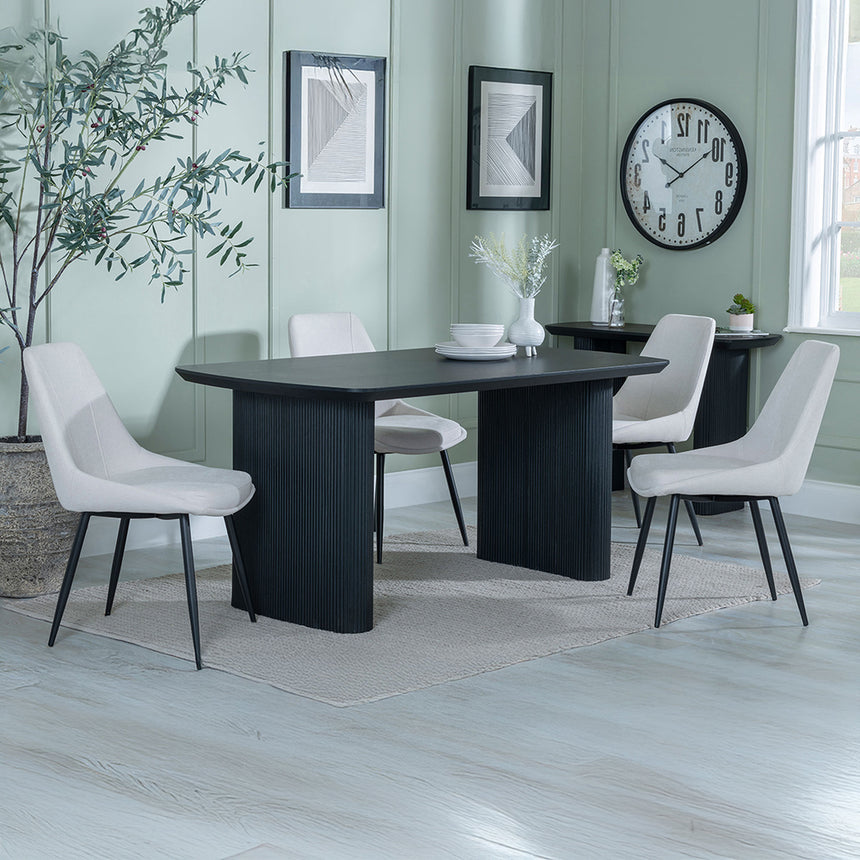 Charlton Fluted Black Dining Set - Rovereto Fabric Dining Chair