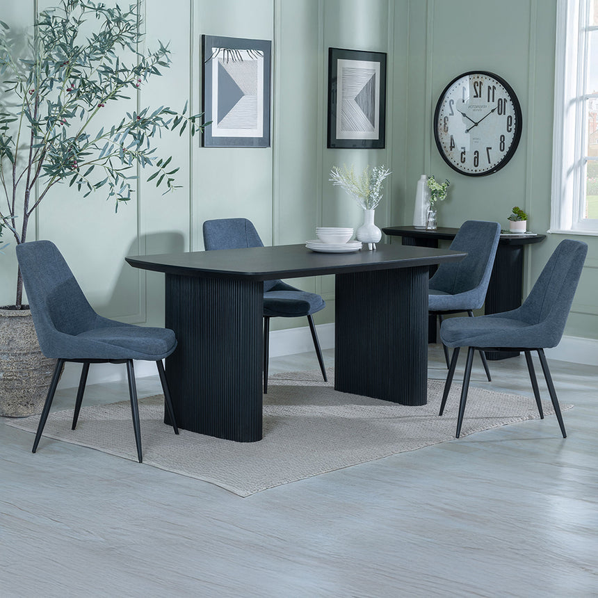 Charlton Fluted Black Dining Set - Rovereto Fabric Dining Chair