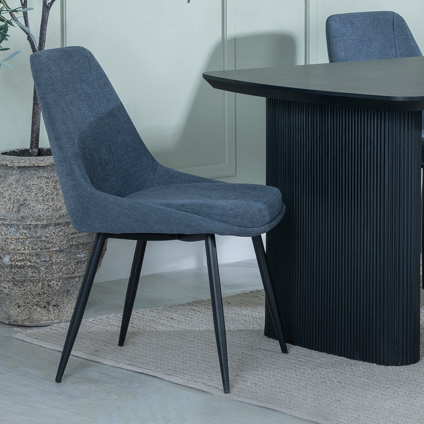 Charlton Fluted Black Dining Set - Rovereto Fabric Dining Chair