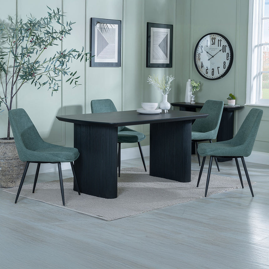 Charlton Fluted Black Dining Set - Rovereto Fabric Dining Chair