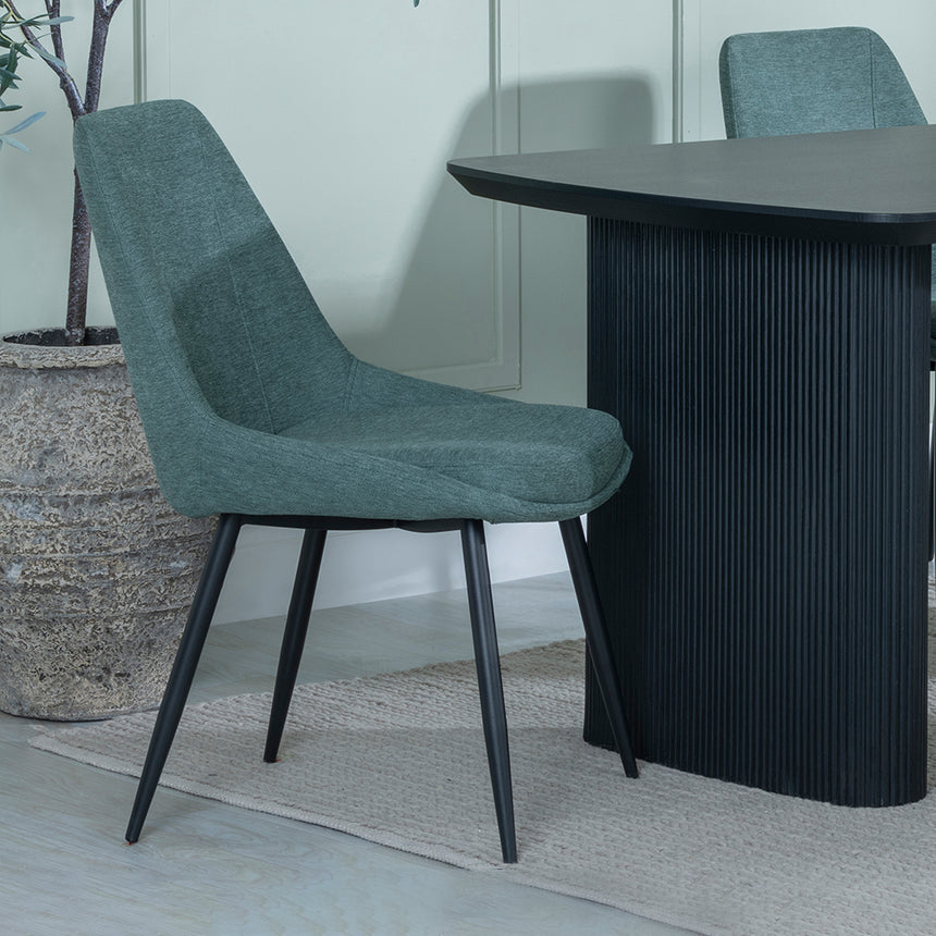Charlton Fluted Black Dining Set - Rovereto Fabric Dining Chair