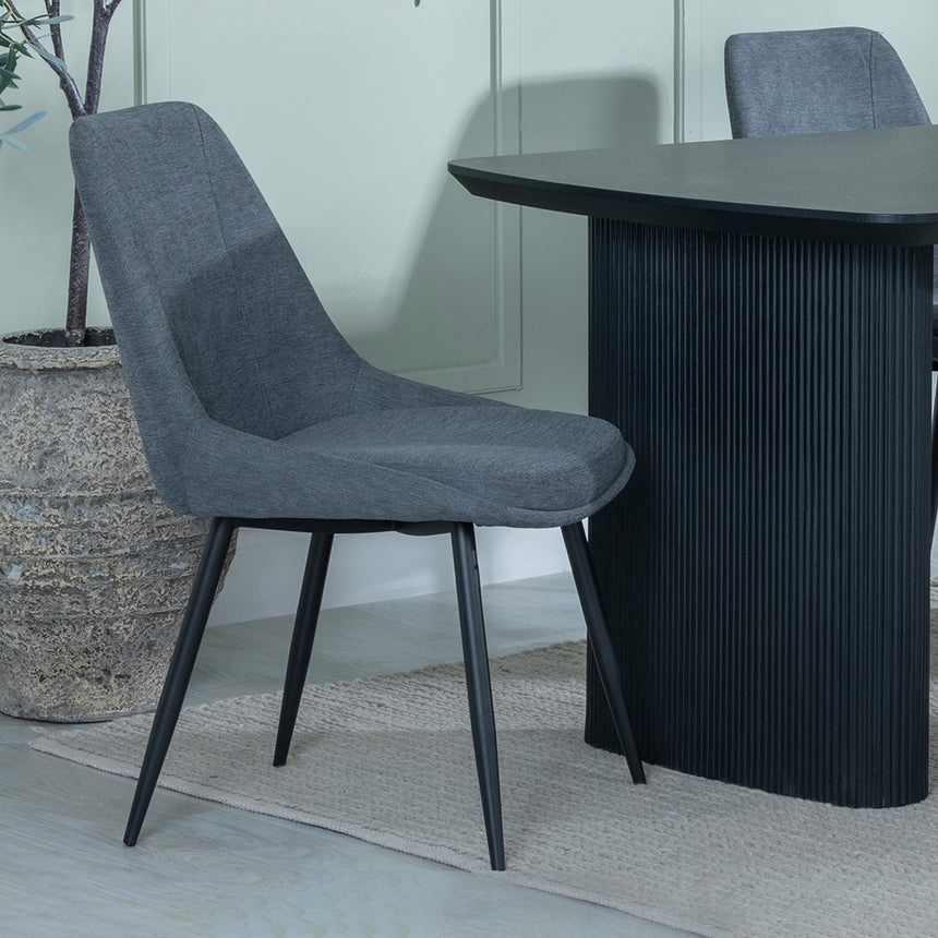 Charlton Fluted Black Dining Set - Rovereto Fabric Dining Chair