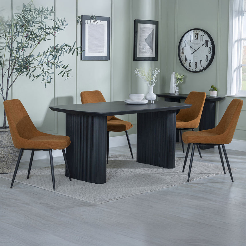 Charlton Fluted Black Dining Set - Rovereto Fabric Dining Chair