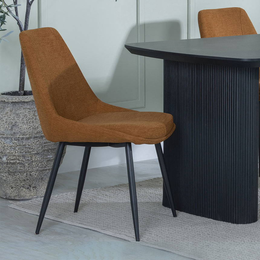 Charlton Fluted Black Dining Set - Rovereto Fabric Dining Chair