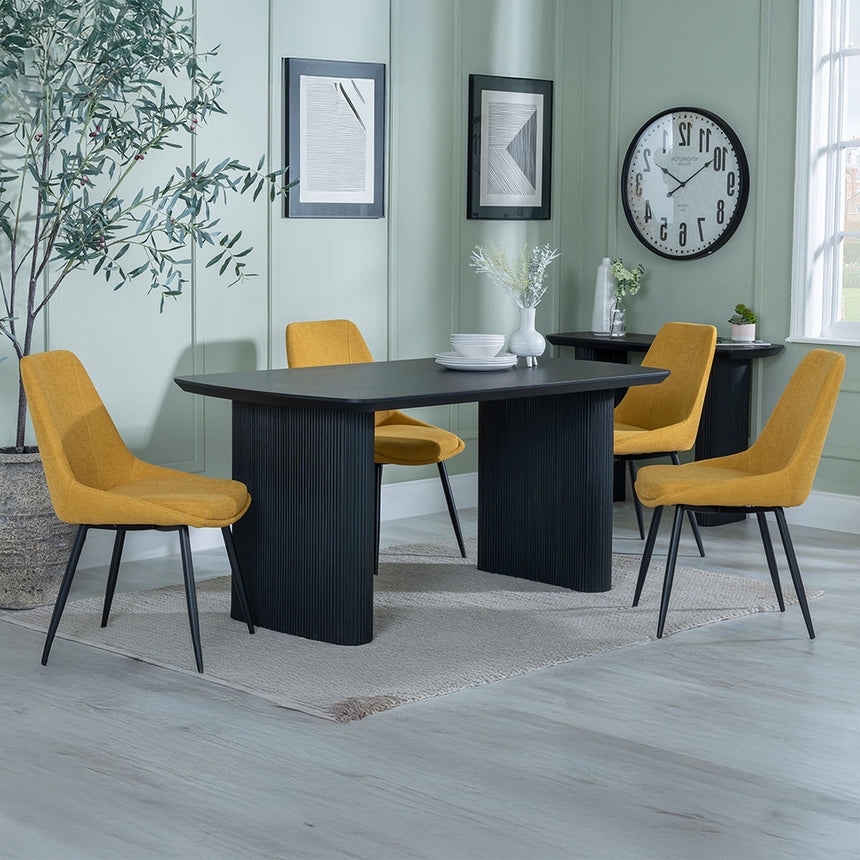Charlton Fluted Black Dining Set - Rovereto Fabric Dining Chair