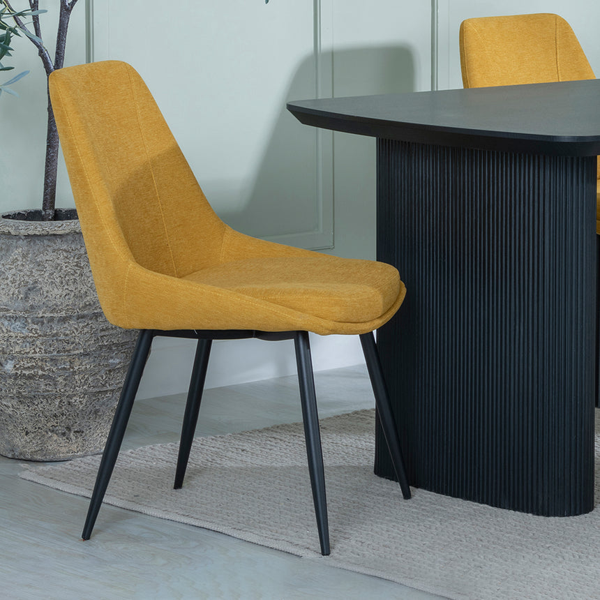 Charlton Fluted Black Dining Set - Rovereto Fabric Dining Chair