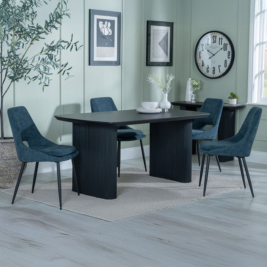 Charlton Fluted Black Dining Set - Stansbury Fabric Dining Chair