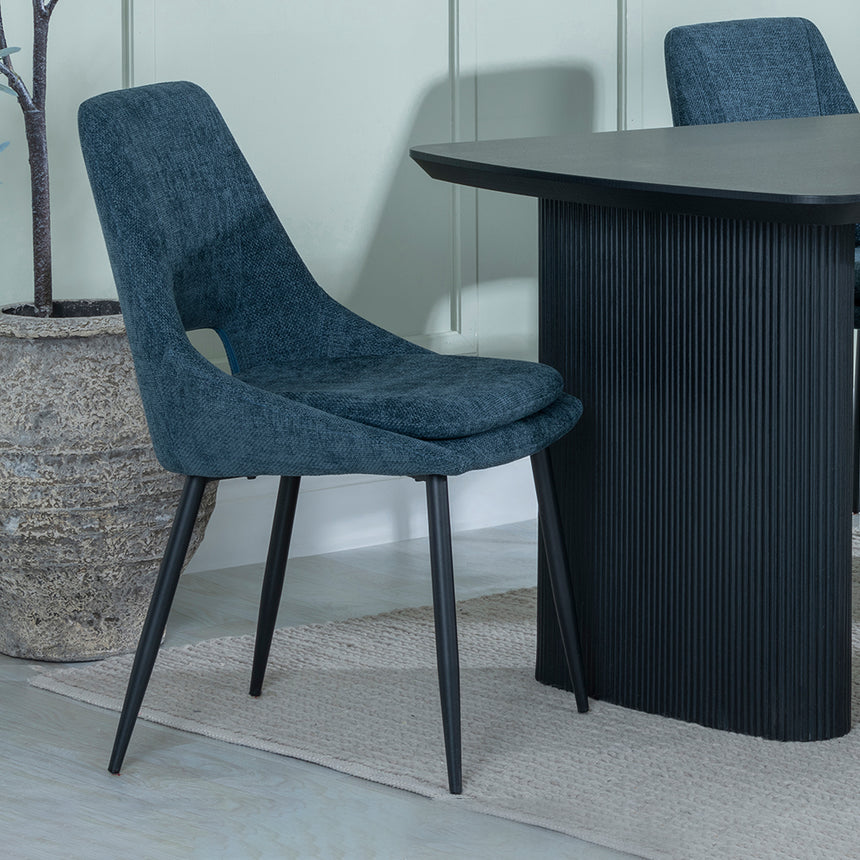 Charlton Fluted Black Dining Set - Stansbury Fabric Dining Chair