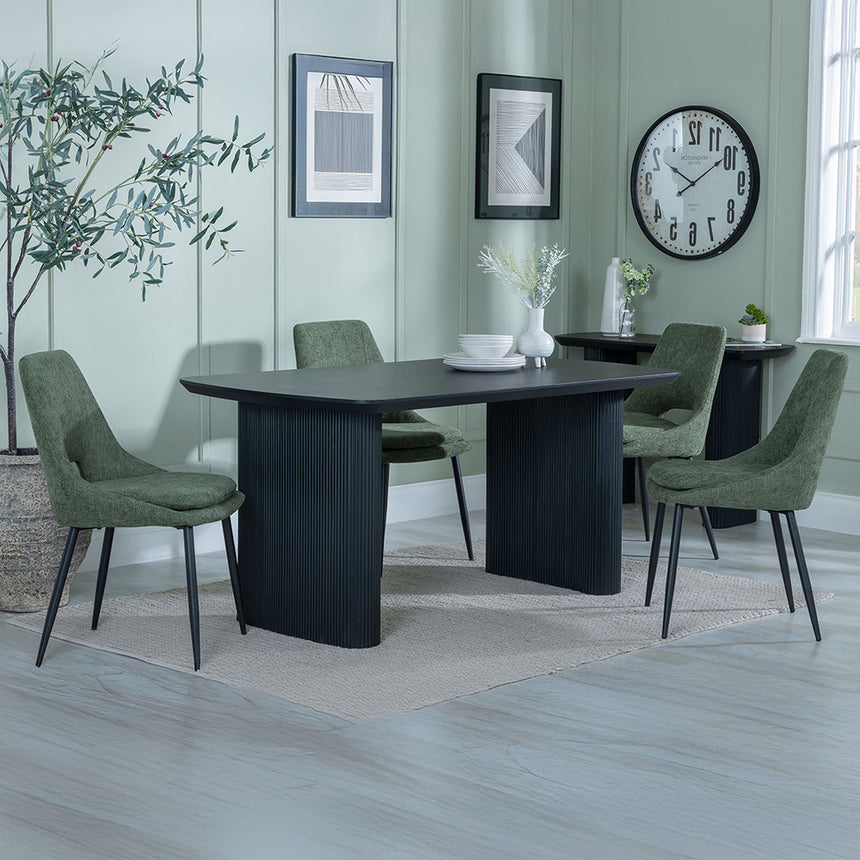 Charlton Fluted Black Dining Set - Stansbury Fabric Dining Chair
