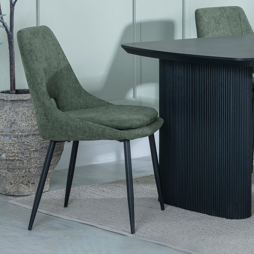 Charlton Fluted Black Dining Set - Stansbury Fabric Dining Chair