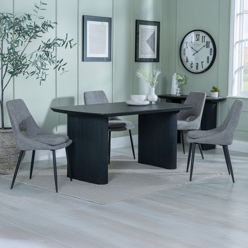 Charlton Fluted Black Dining Set - Stansbury Fabric Dining Chair