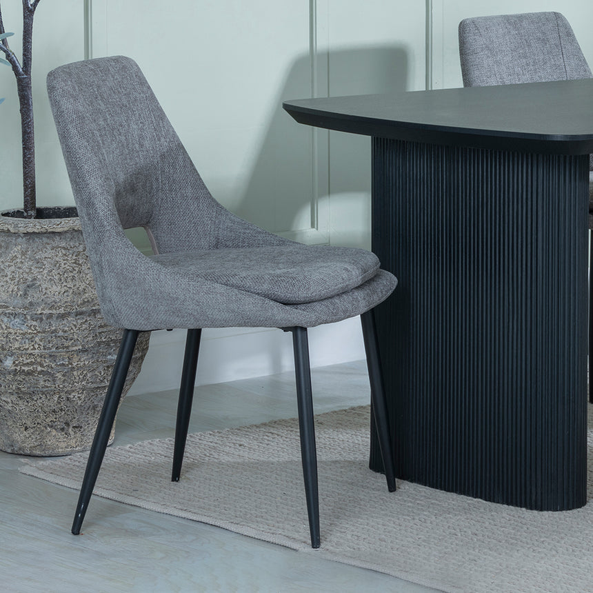 Charlton Fluted Black Dining Set - Stansbury Fabric Dining Chair