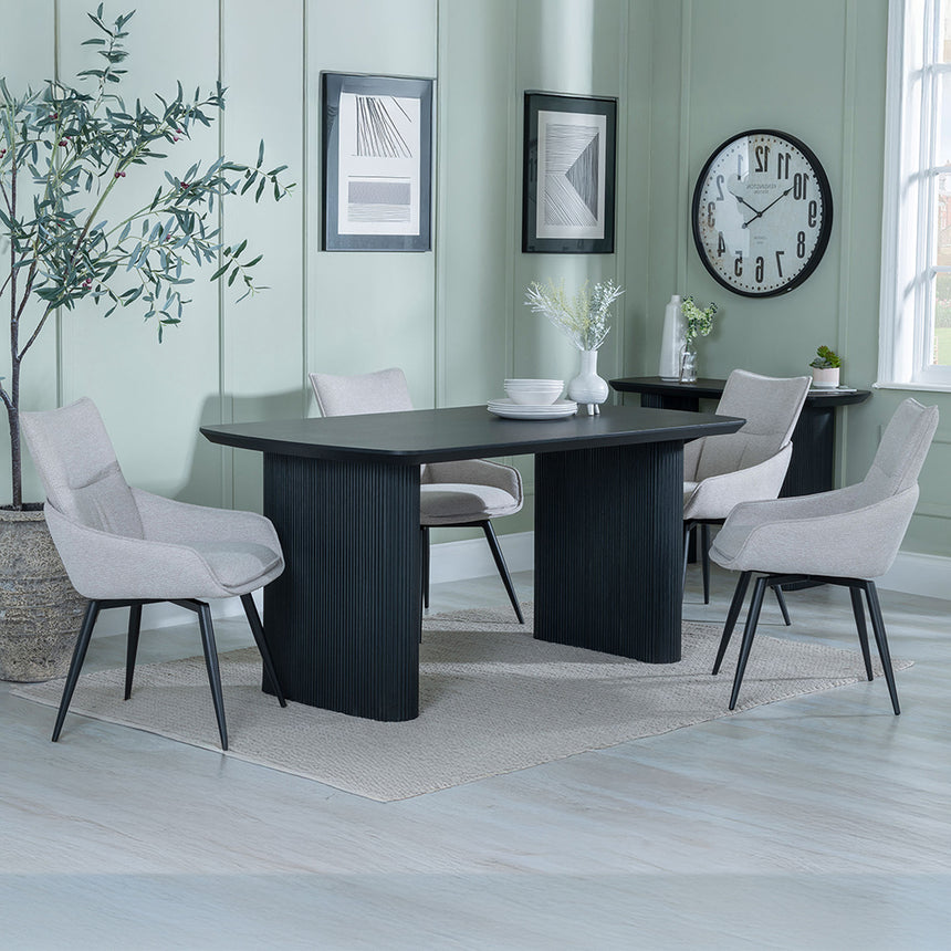 Charlton Fluted Black Dining Set - Torres Fabric Swivel Dining Chair
