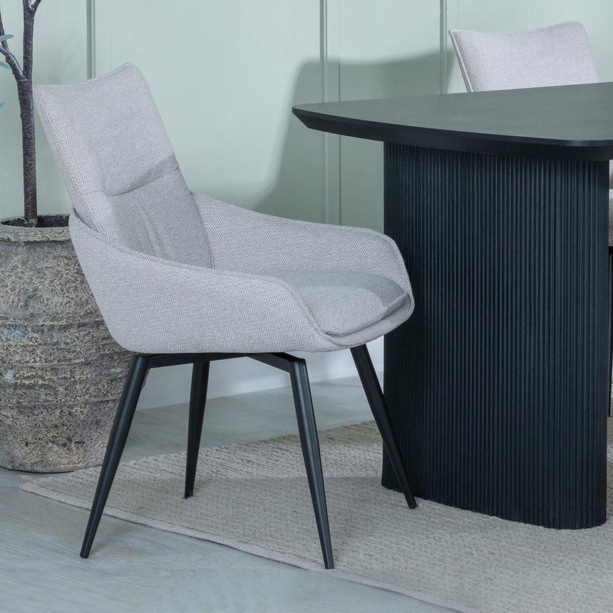 Charlton Fluted Black Dining Set - Torres Fabric Swivel Dining Chair