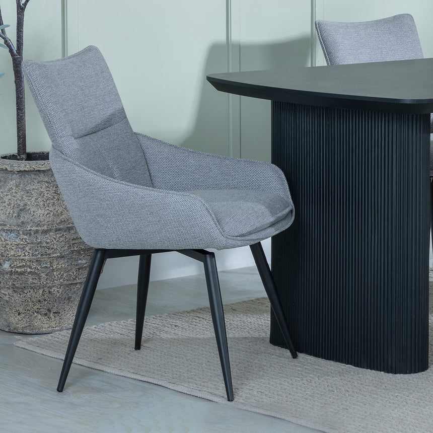 Charlton Fluted Black Dining Set - Torres Fabric Swivel Dining Chair