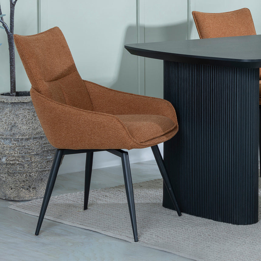 Charlton Fluted Black Dining Set - Torres Fabric Swivel Dining Chair