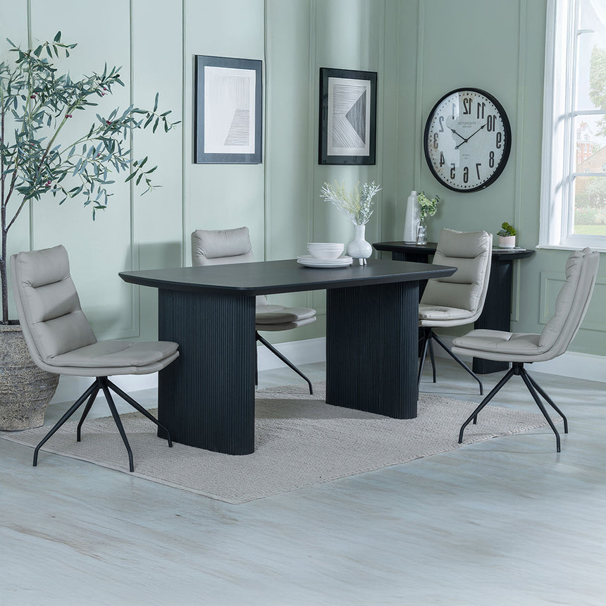 Charlton Fluted Black Dining Set - Tuscany Leather Swivel Dining Chair