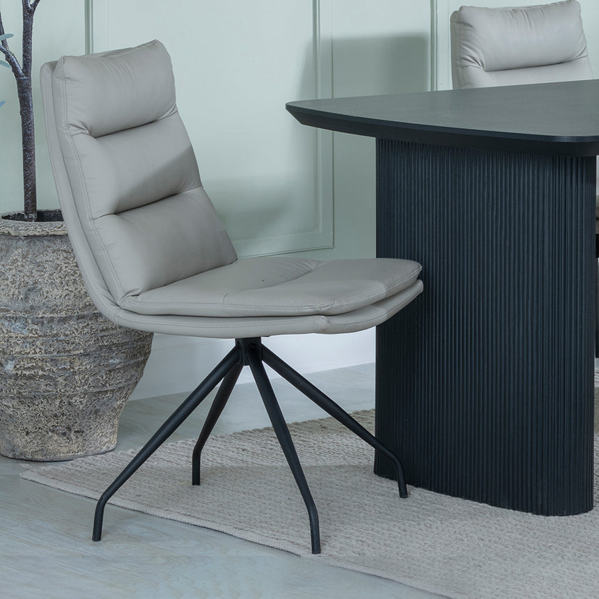 Charlton Fluted Black Dining Set - Tuscany Leather Swivel Dining Chair