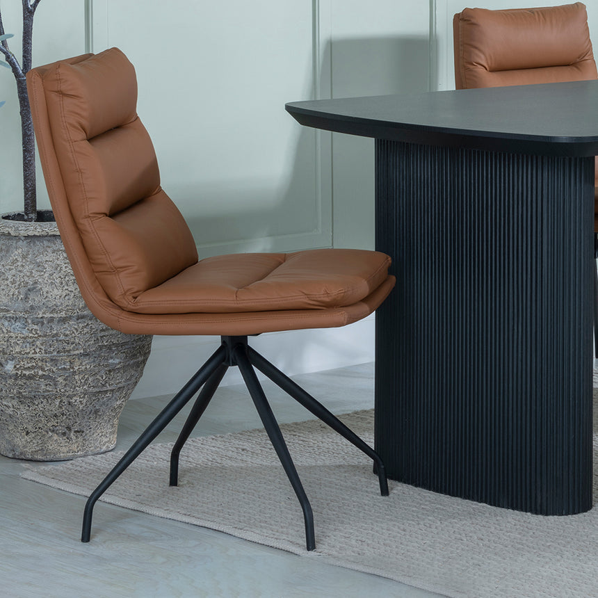 Charlton Fluted Black Dining Set - Tuscany Leather Swivel Dining Chair