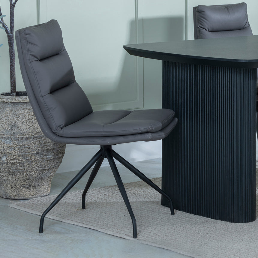 Charlton Fluted Black Dining Set - Tuscany Leather Swivel Dining Chair