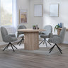 Charlton Fluted Oak 4 Seater Round Dining Set - Altavista Fabric Swivel Dining Chair