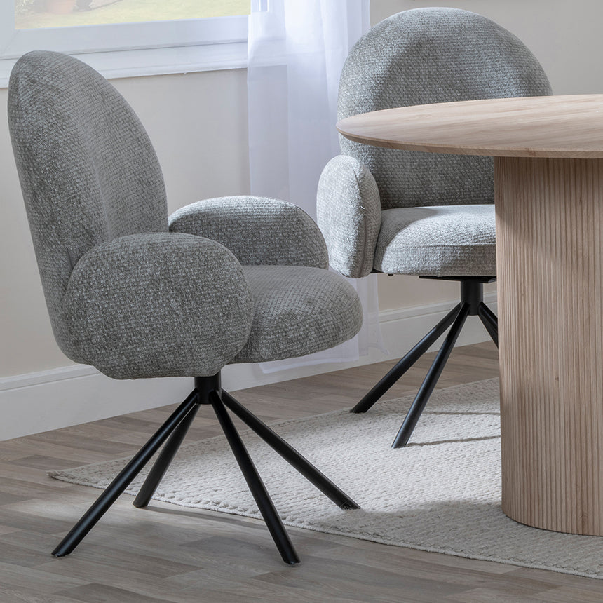 Charlton 4 Seater Fluted Round Dining Set - 4 Altavista Fabric Swivel Dining Chair