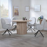 Charlton Fluted Oak 4 Seater Round Dining Set - Altavista Fabric Swivel Dining Chair