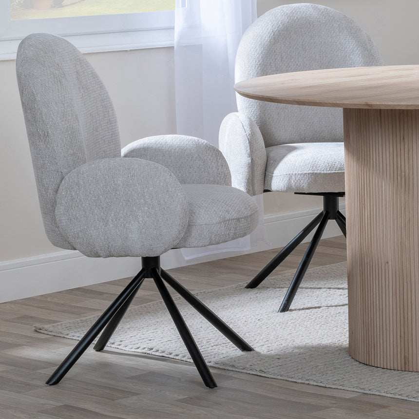 Charlton 4 Seater Fluted Round Dining Set - 4 Altavista Fabric Swivel Dining Chair