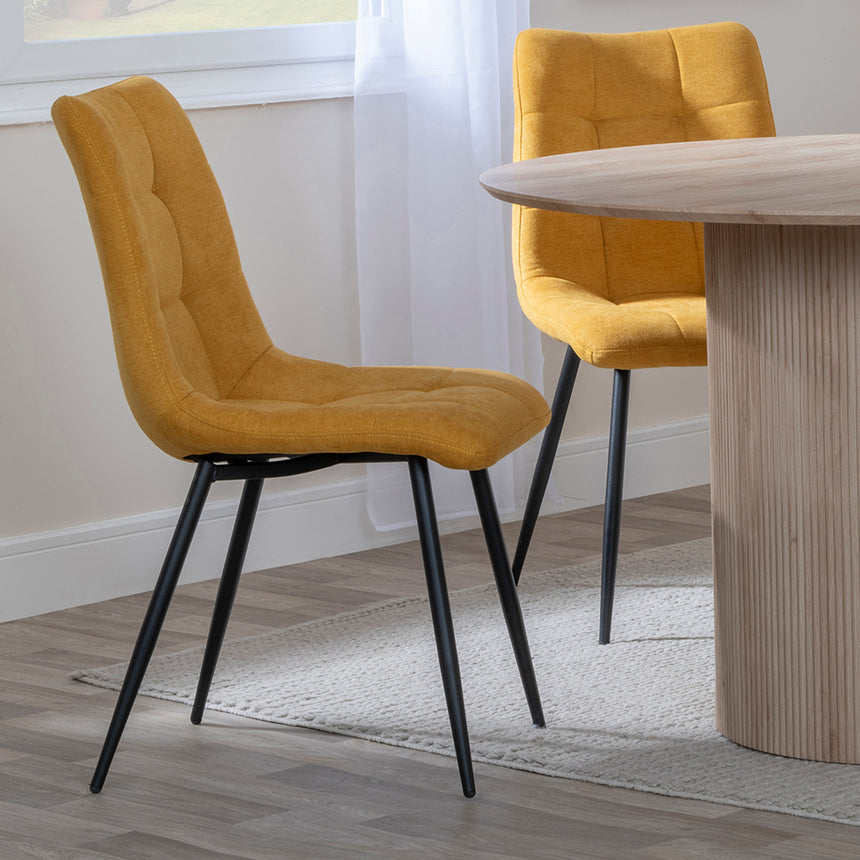 Charlton 4 Seater Fluted Round Dining Set - 4 Bolzano Fabric Dining Chair