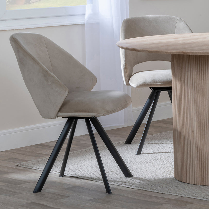 Charlton 4 Seater Fluted Round Dining Set - 4 Burano Velvet Fabric Swivel Dining Chair