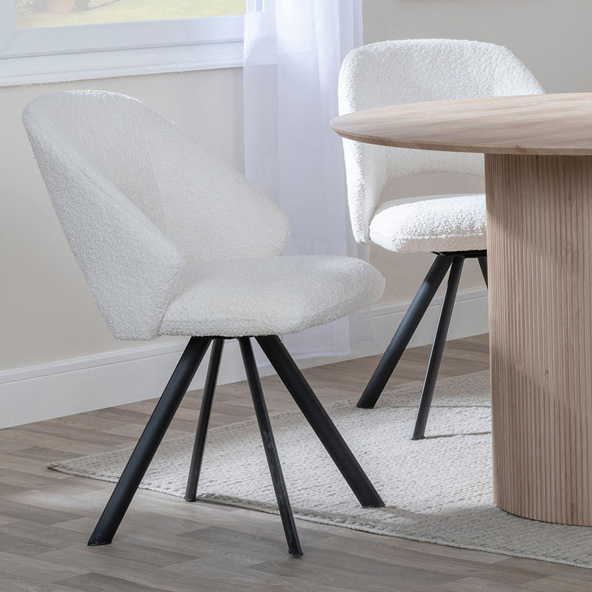 Charlton 4 Seater Fluted Round Dining Set - 4 Burano Velvet Fabric Swivel Dining Chair