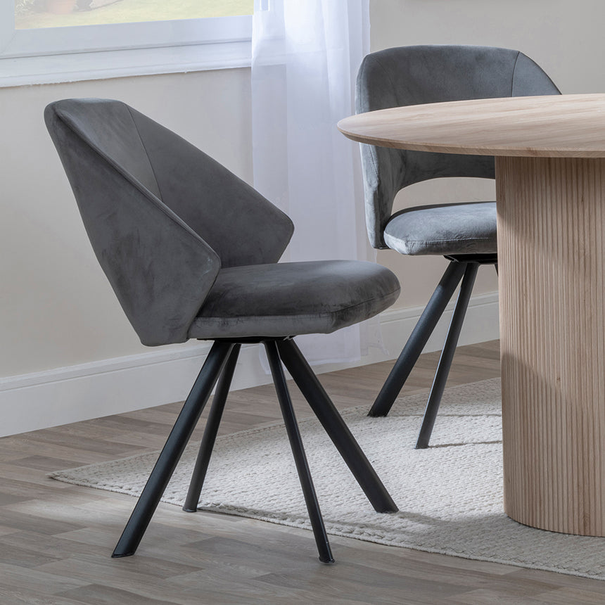 Charlton 4 Seater Fluted Round Dining Set - 4 Burano Velvet Fabric Swivel Dining Chair