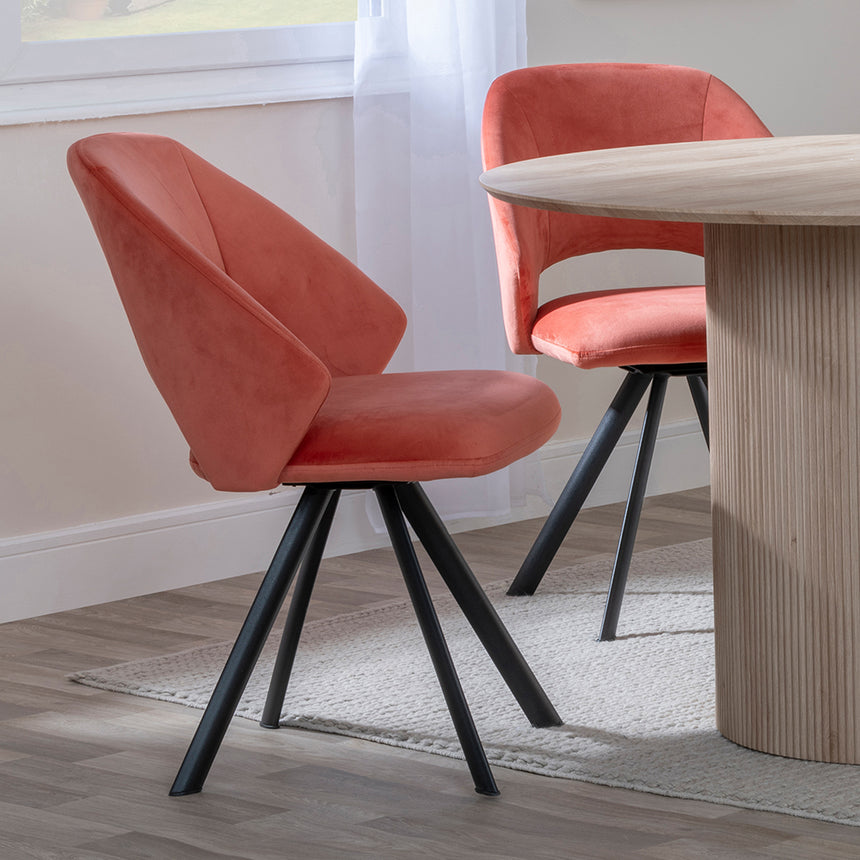 Charlton 4 Seater Fluted Round Dining Set - 4 Burano Velvet Fabric Swivel Dining Chair