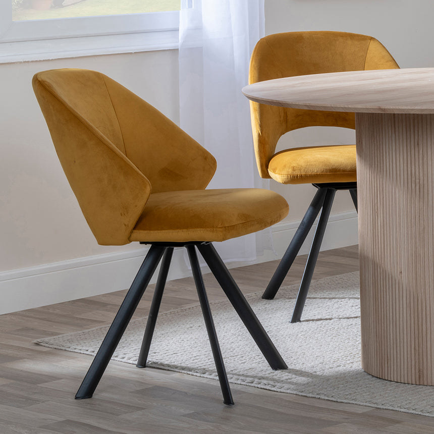 Charlton 4 Seater Fluted Round Dining Set - 4 Burano Velvet Fabric Swivel Dining Chair