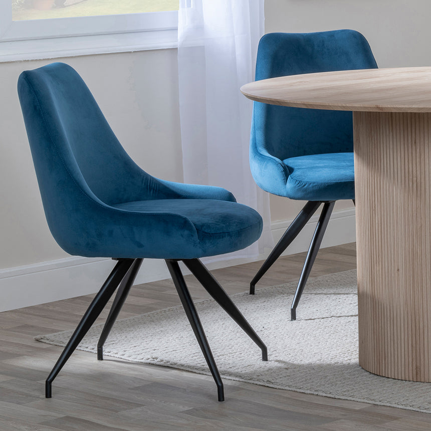 Charlton 4 Seater Fluted Round Dining Set - 4 Diana Velvet Fabric Swivel Dining Chair
