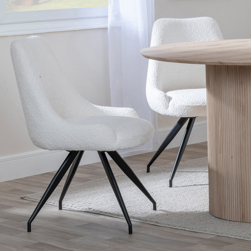 Charlton 4 Seater Fluted Round Dining Set - 4 Diana Velvet Fabric Swivel Dining Chair